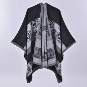 Autumn And Winter Scarf Versatile Lattice Ladies Travel Shawl (Option: Flower Black-130x150CM)