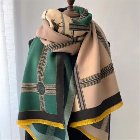 Korean Style Contrast Color Artificial Cashmere Scarf Women's New Winter (Option: Beige Green-185X65cm)