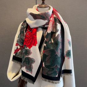 Retro Floral Artificial Cashmere Scarf Women's Thick Warm Scarf (Option: FYR96 Beige Red-60x180cm)