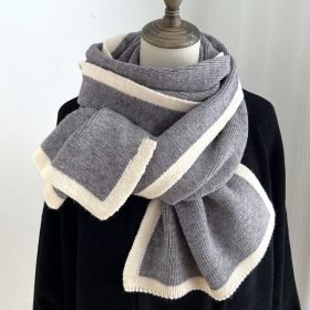 Color Matching Scarf Knitted Wool Scarf (Option: Gray-175x 30cm)