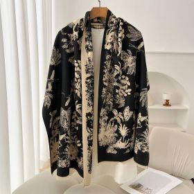 Retro High Sense Artificial Cashmere Scarf (Option: Butterfly Rainforest Gray Rice-No Specifications)
