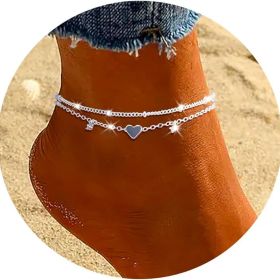 Fashion Heart-shaped Zircon Anklet Women's Waterproof Simple Heart-shaped (Color: Silver)