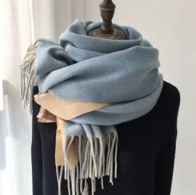 Double-sided Artificial Australian Wool Scarf Shawl (Option: Fog Blue-60X195CM With Tassels)