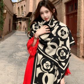 Retro High Sense Artificial Cashmere Scarf (Option: Camellia Black Rice-No Specifications)