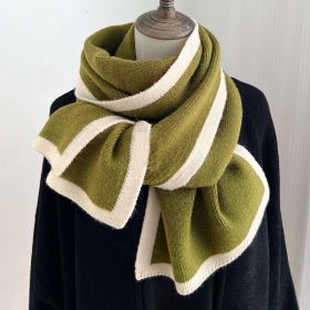 Color Matching Scarf Knitted Wool Scarf (Option: Army Green-175x 30cm)
