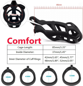 Male Chastity Cage Lock Device Kit W/ 4 Rings Virginity Device 5 Sizes Curve US (size: Comfort - 3.35")