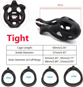 Male Chastity Cage Lock Device Kit W/ 4 Rings Virginity Device 5 Sizes Curve US (size: Tight - 2.36")
