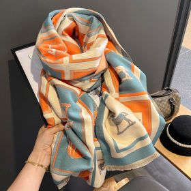 Carriage Artificial Cashmere Scarf Women's Dual-use Air Conditioning Shawl (Option: FYR150 Blue Orange-65x185cm)
